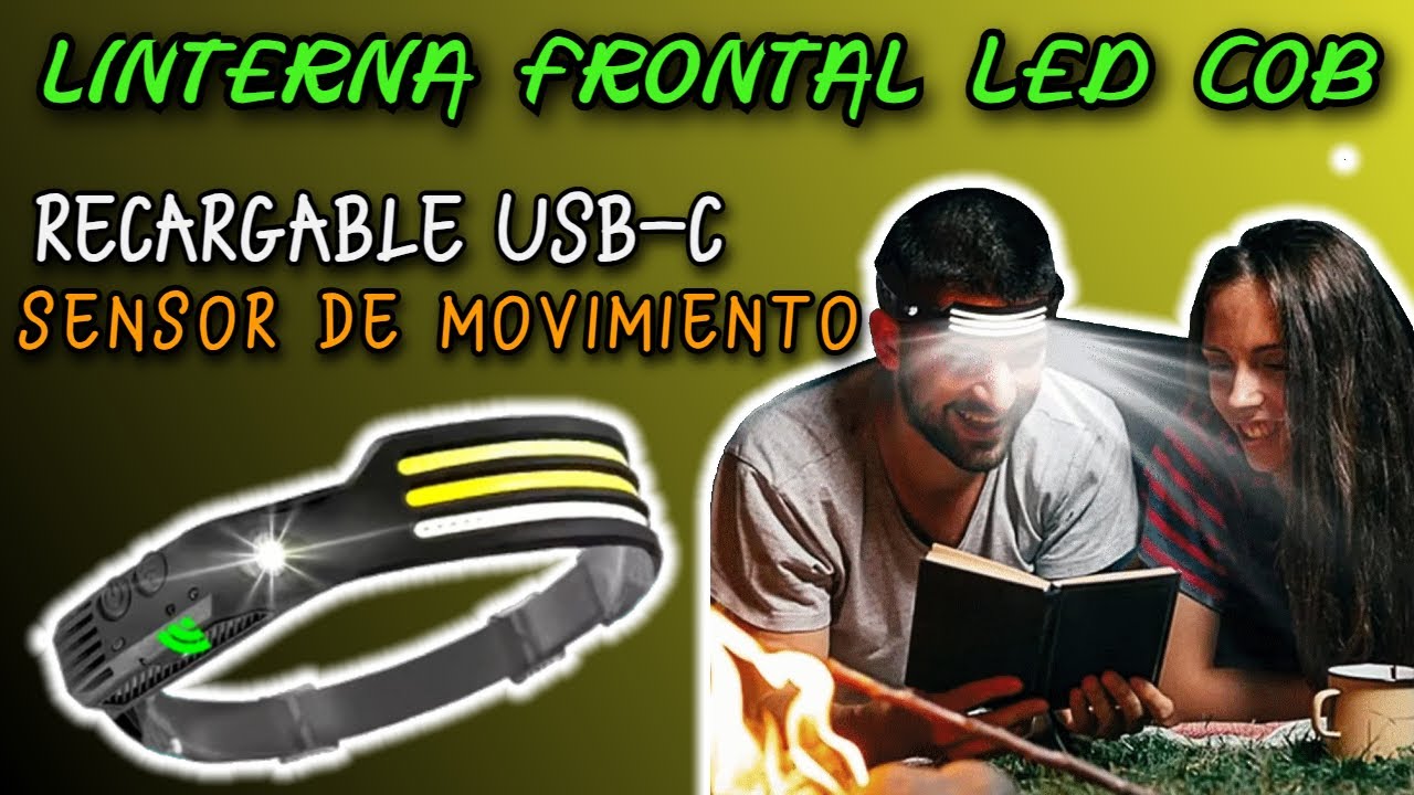 Linterna frontal LED COB para exteriores, linterna frontal de inducción con batería integrada.
